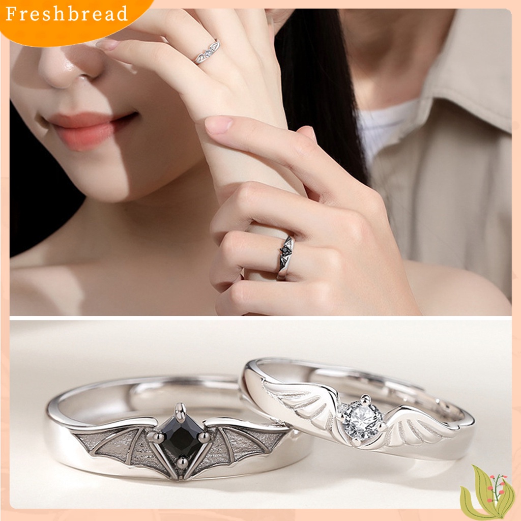 &lt; Freshbread &gt; Finger Band Inlay Zircon Adjustable Electroplating Polishing Bright Luster Hias Desain Sayap Malaikat Setan Pasangan Cincin Untuk Hadiah