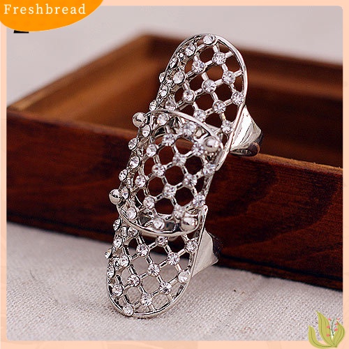 &lt; Freshbread &gt; Wanita Punk Berlian Imitasi Berongga Panjang Mesh Terbuka Knuckle Setengah Jari Perisai Cincin