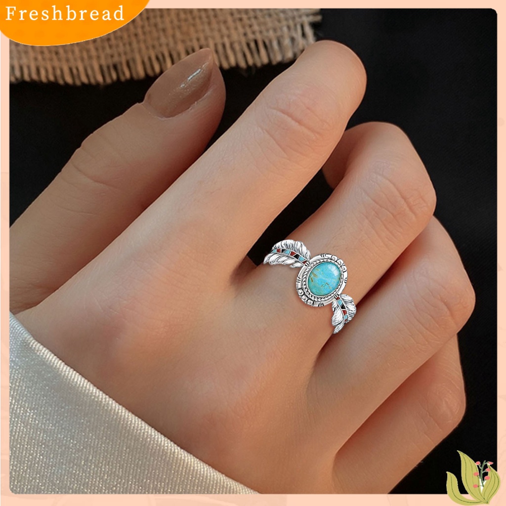 &lt; Freshbread &gt; Gaya Etnik Pernyataan Sederhana Vintage Cincin Wanita Turquoise Eagle Feather Ring Jewelry Accessaries