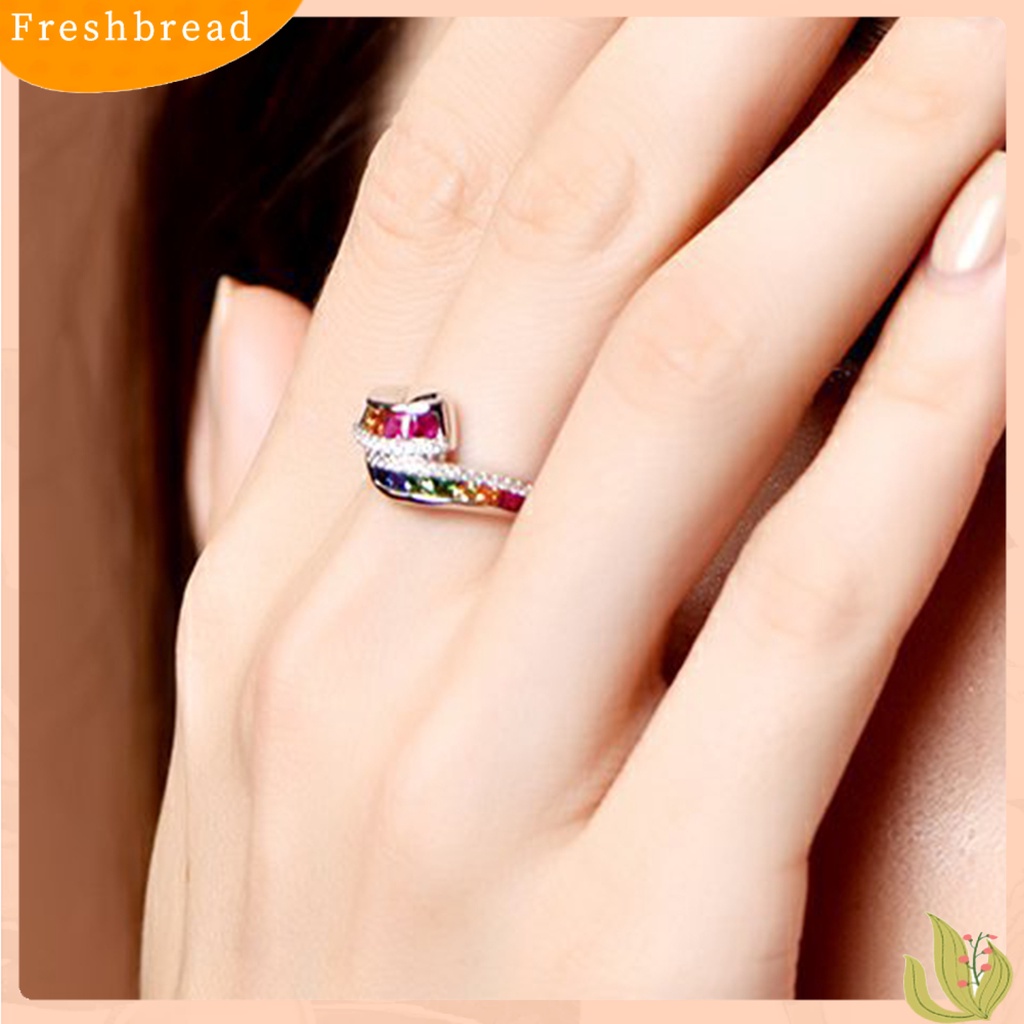 &lt; Freshbread &gt; Wanita Cincin Berlian Imitasi Mengkilap Hias Berkilau Geometris Electroplating Dekorasi Hadiah Rainbow Berwarna Faux Gemstone Party Ring Jewelry Untuk Pacaran