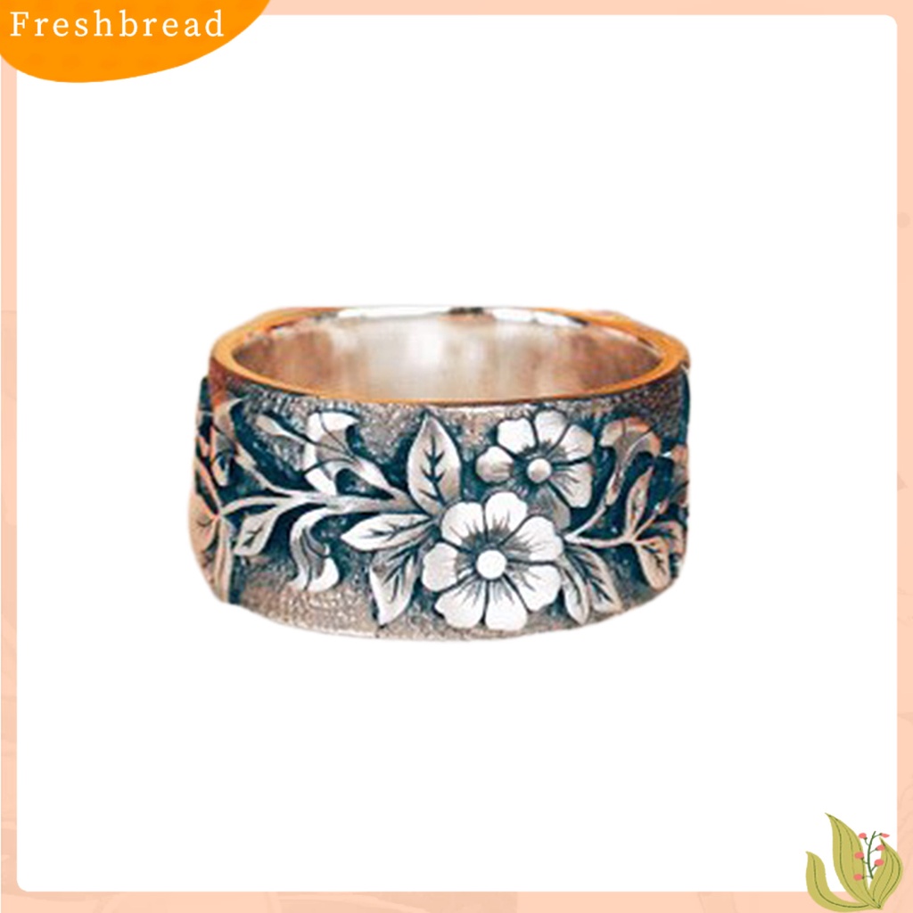 &lt; Freshbread &gt; Burung Pola Bunga Unisex Cincin Retro Warna Paduan Lebar Hip Hop Jari Cincin Aksesori Perhiasan