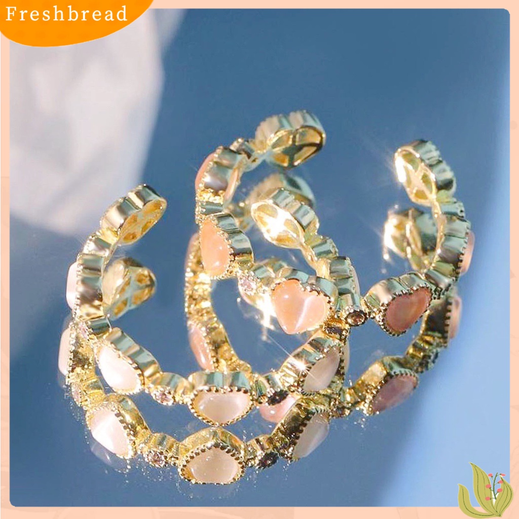 &lt; Freshbread &gt; Fashion Cincin Terbuka Dapat Disesuaikan Berbentuk Hati Opal Tembaga Jari Cincin Aksesoris Wanita