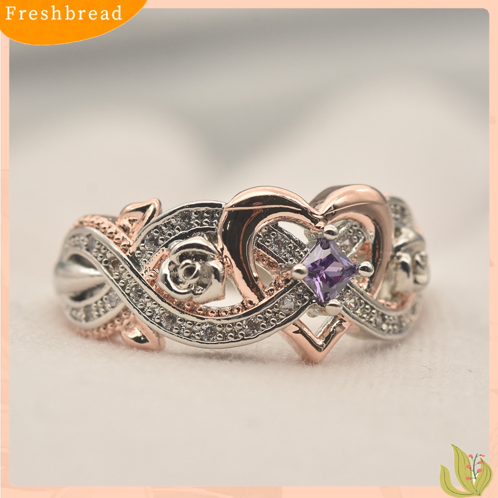 &lt; Freshbread &gt; Wanita Cincin Berlian Imitasi Mengkilap Hias Electroplating Geometris All-match Dekorasi Cubic Zirconia Desain Bunga Mawar Ladies Heart Ring Jewelry Untuk Pakaian Sehari-Hari