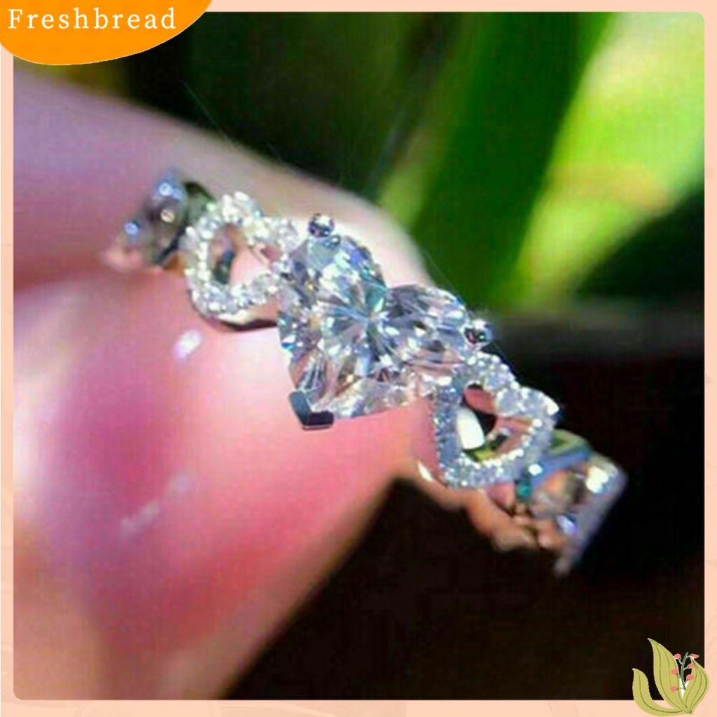 &lt; Freshbread &gt; Cincin Berlian Imitasi Halus Alloy Indah Pertunangan Jantung Cincin Perhiasan Untuk Penggunaan Sehari-Hari