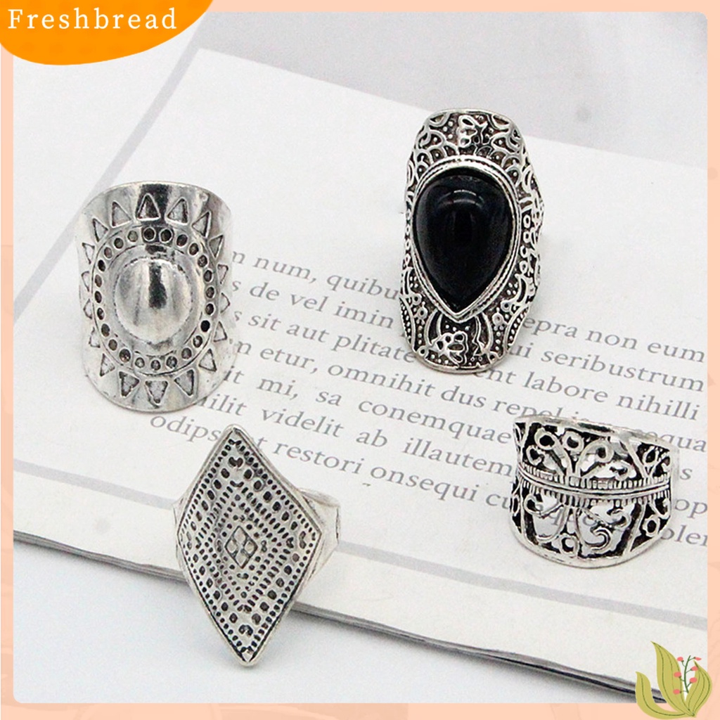 &lt; Freshbread &gt; 4Pcs/Set Cincin Unisex Gaya Bohemian Tahan Aus Cincin Fidget Ringan Super Cool Untuk Pesta