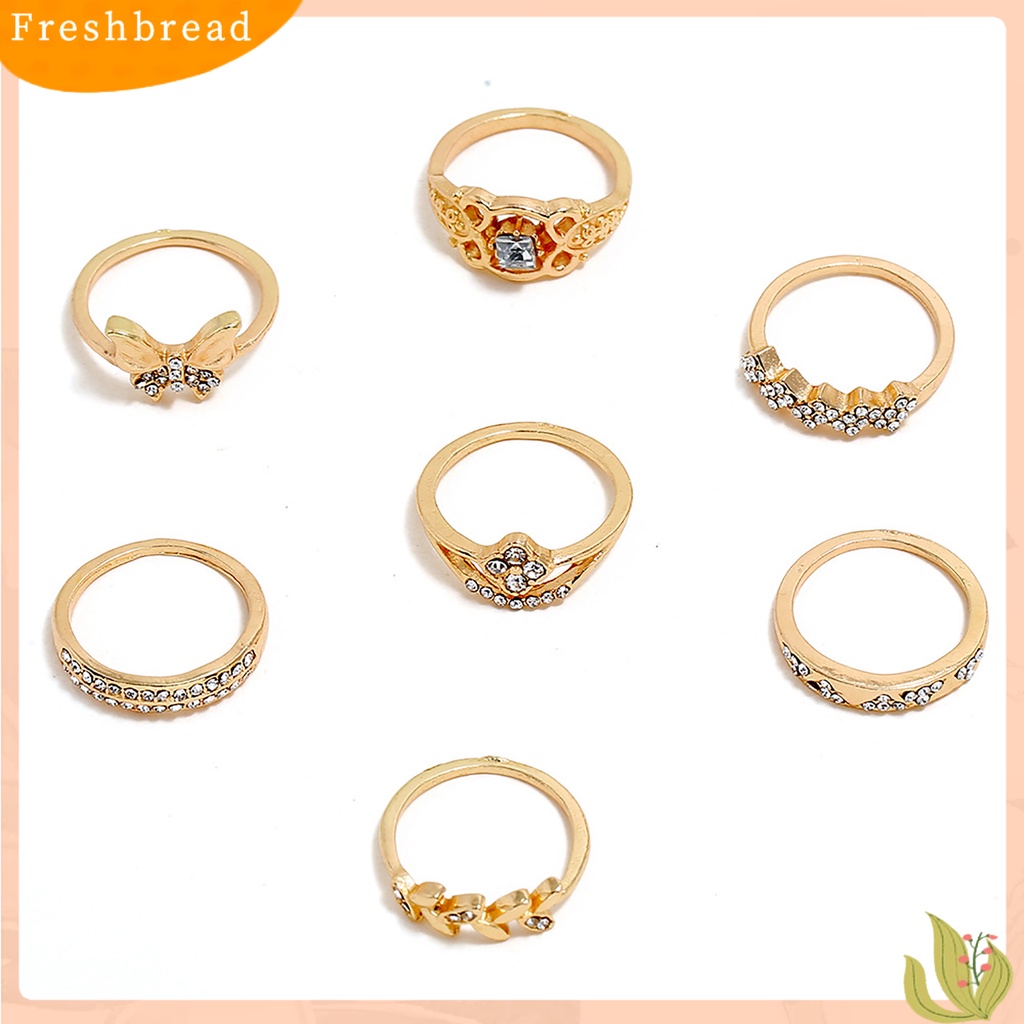 &lt; Freshbread &gt; 7Pcs/Set Sederhana Dapat Ditumpuk Kupu-Kupu Bunga Wanita Midi Cincin Buku Jari Cincin Perhiasan Aksesori