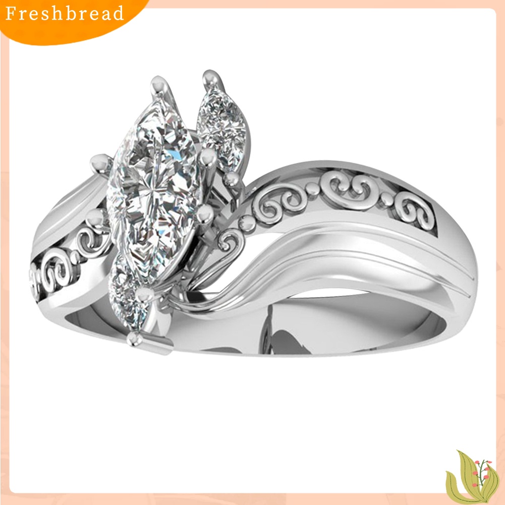 &lt; Freshbread &gt; Fashion Marquise Cut Cubic Zirconia Bunga Cincin Ukir Perhiasan Lamaran Pengantin