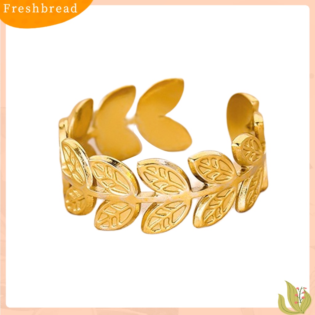 &lt; Freshbread &gt; Cincin Jari Pembukaan Daun Perhiasan Cincin Retro Bahan Stainless Steel Untuk Pesta Perjamuan Prom