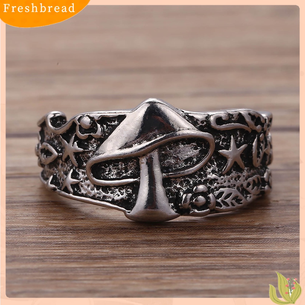 &lt; Freshbread &gt; Paduan Punk Lebar Pria Cincin Jamur Bintang Ukir Jari Cincin Perhiasan Accessaries