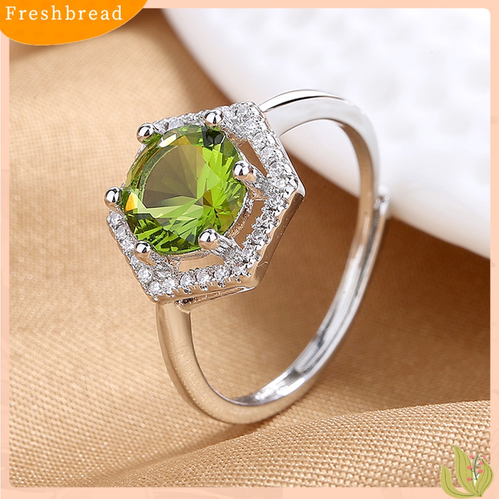 &lt; Freshbread &gt; Wanita Cincin Vintage Hexagonal Berongga Keluar Mengkilap Cubic Zirconia Pembukaan Yang Dapat Disesuaikan Hadiah Hias Faux Gemstone Finger Ring Wedding Band Perhiasan Aksesori