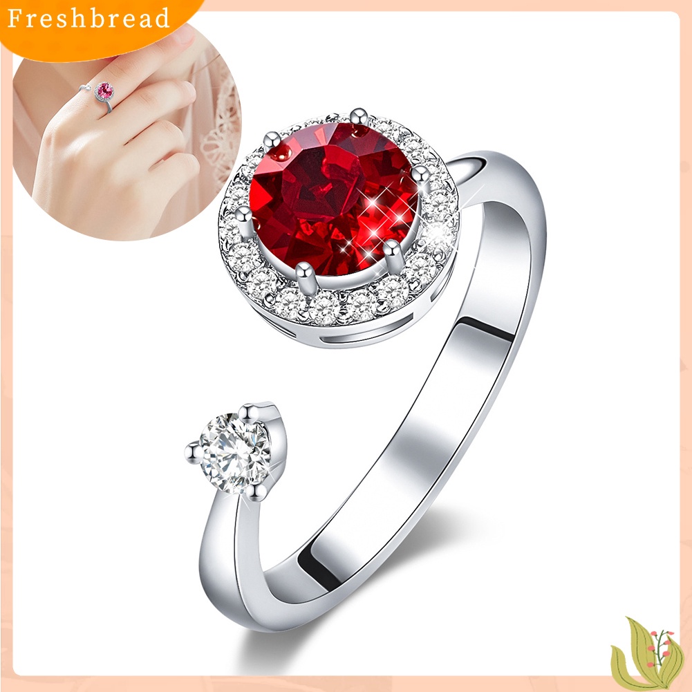 < Freshbread > Wanita Bulat Berlian Imitasi Hias Cincin Jari Terbuka Perhiasan Yang Dapat Disesuaikan Hadiah Ulang Tahun