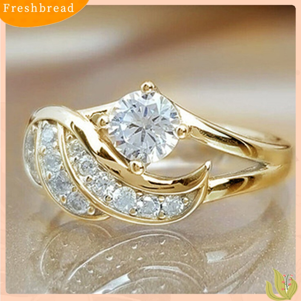 &lt; Freshbread &gt; Lady Ring Cubic Zirconic Bertatahkan Cincin Pernikahan Bentuk Sayap Bahan Alloy Bulat Untuk Lamaran