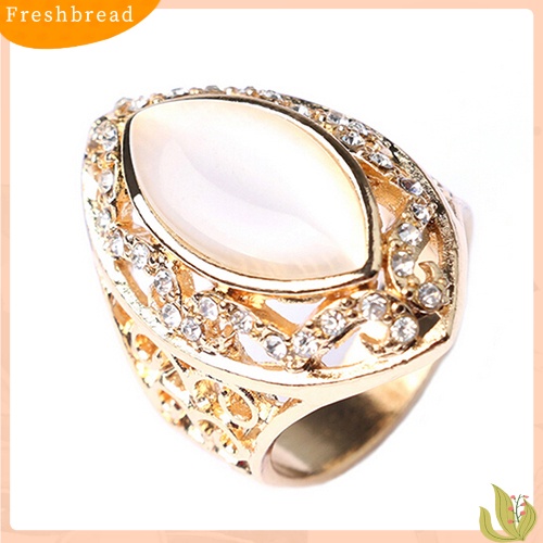 &lt; Freshbread &gt; Wanita Mewah Gaya Royal Berongga Besar Resin Opal Pesta Pernikahan Cincin Perhiasan