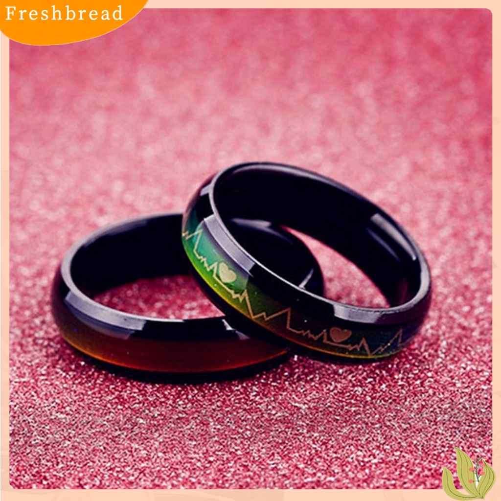 &lt; Freshbread &gt; Cincin Motif Print Cincin Pasangan Bulat Unisex Bahan Stainless Steel Gaya Untuk Pacaran