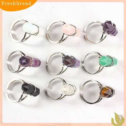 &lt; Freshbread &gt; Wanita Cakra Penyembuhan Batu Kristal Sintetis Hexagonal Kawat Pembukaan Jari Cincin