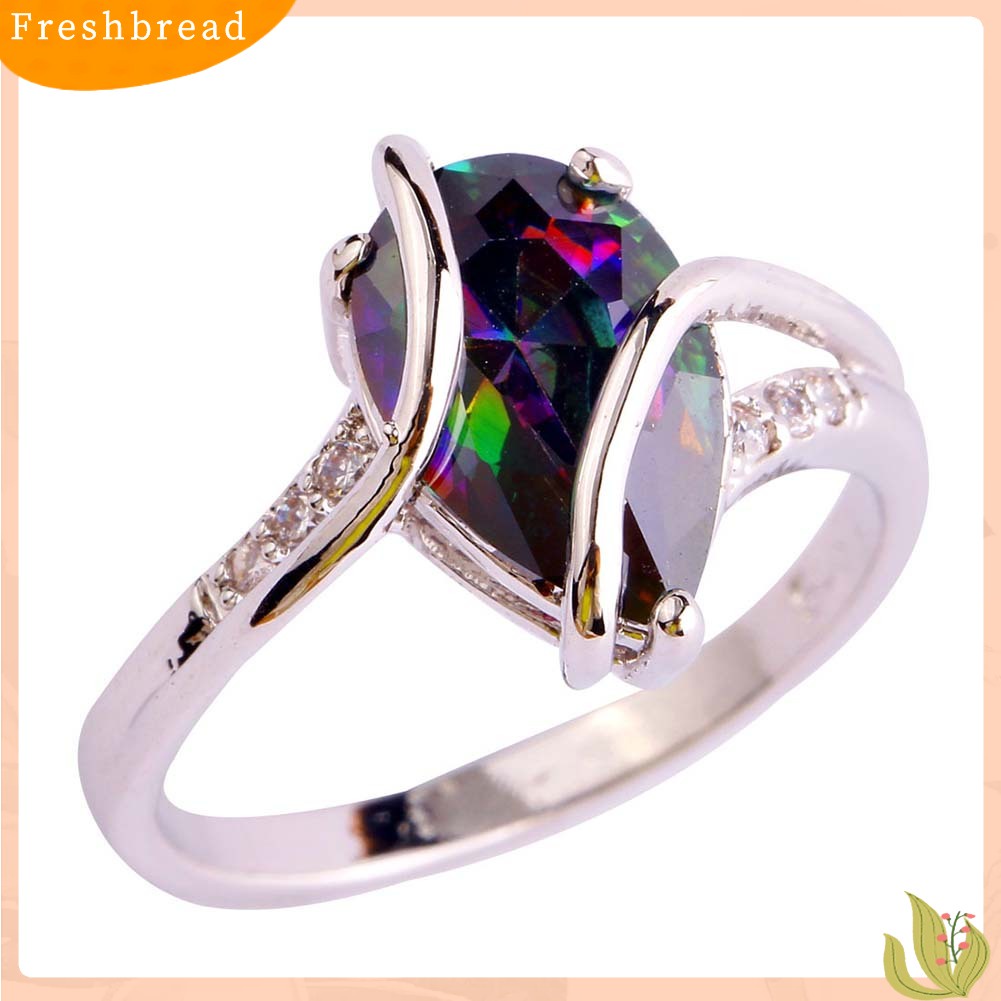 &lt; Freshbread &gt; Fashion Wanita Teardrop Bentuk Berlian Imitasi Bertatahkan Twist Cincin Hadiah Perhiasan Pernikahan