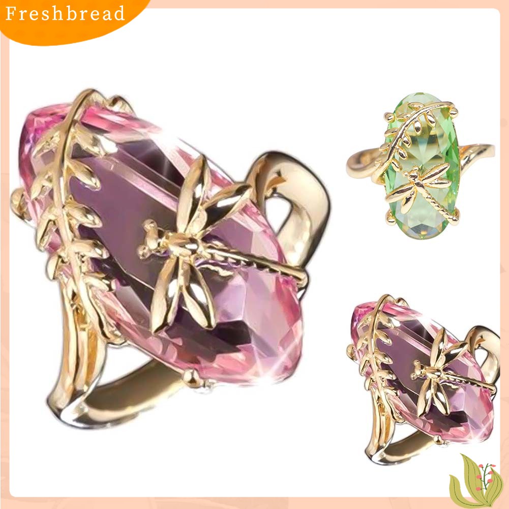 &lt; Freshbread &gt; Chic Wanita Capung Daun Oval Permata Imitasi Memutar Jari Cincin Pernikahan Perhiasan Hadiah