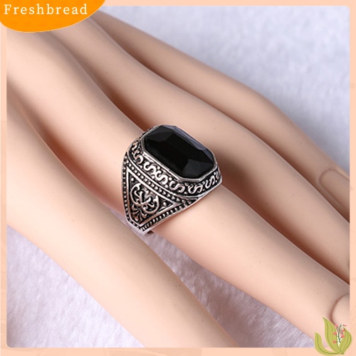 &lt; Freshbread &gt; Pria Wanita Kekasih Vintage Ukir Geometris Resin Alloy Pesta Perhiasan Cincin