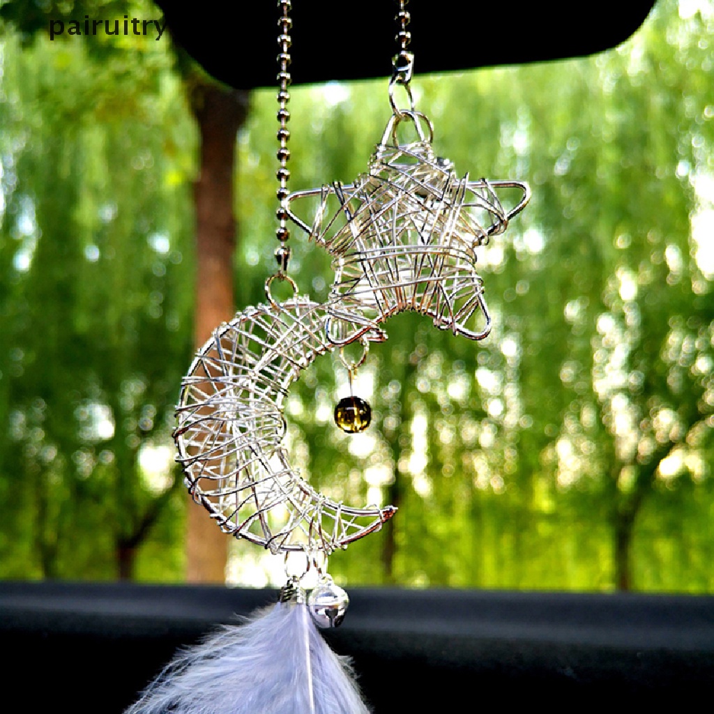 Prt Starry Sky Moon Dream Catcher Mobil Liontin Lonceng Angin Hiasan Bulu PRT