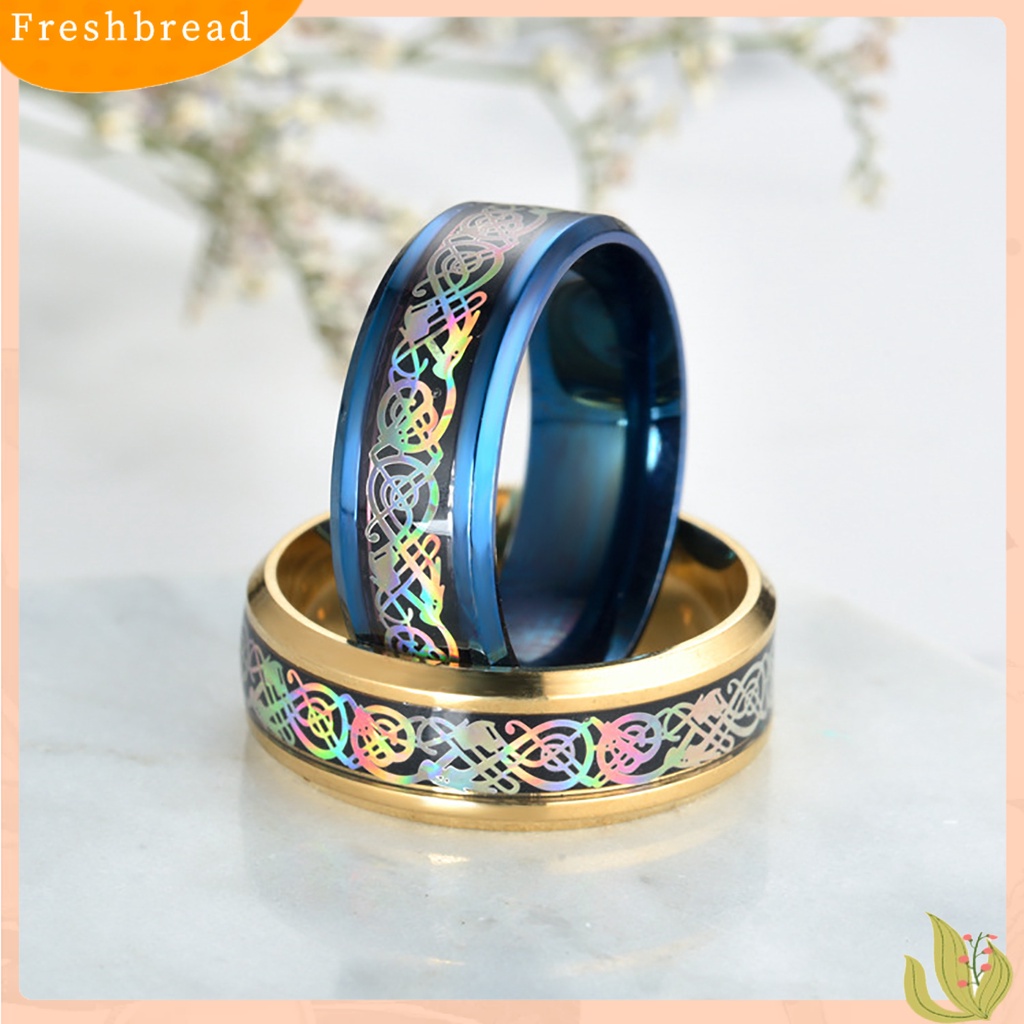 &lt; Freshbread &gt; Unisex Cincin Lebar Permukaan Halus Stainless Steel Warna-Warni Pola Mempesona Jari Cincin Perhiasan Fashion