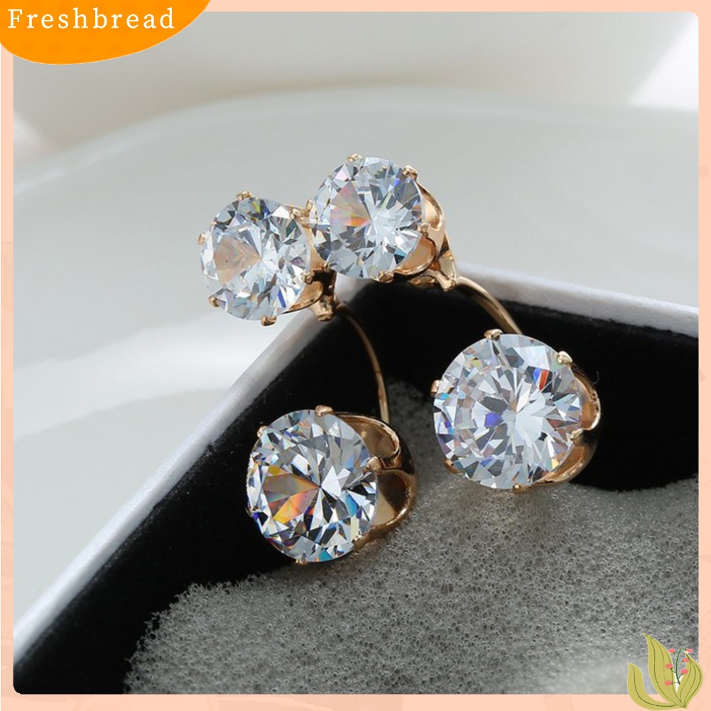 &lt; Freshbread &gt; Fashion Wanita Double Cubic Zirconia Drop Ear Jaket Tindik Anting Perhiasan