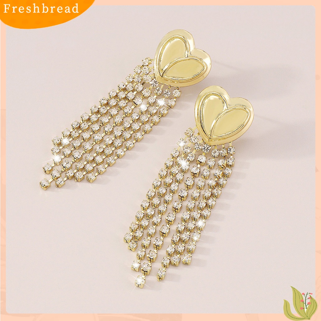 &lt; Freshbread &gt; 1pasang Anting Menjuntai Rumbai Hati Perhiasan Gaya Perancis Berlian Imitasi Anting Panjang Untuk Club