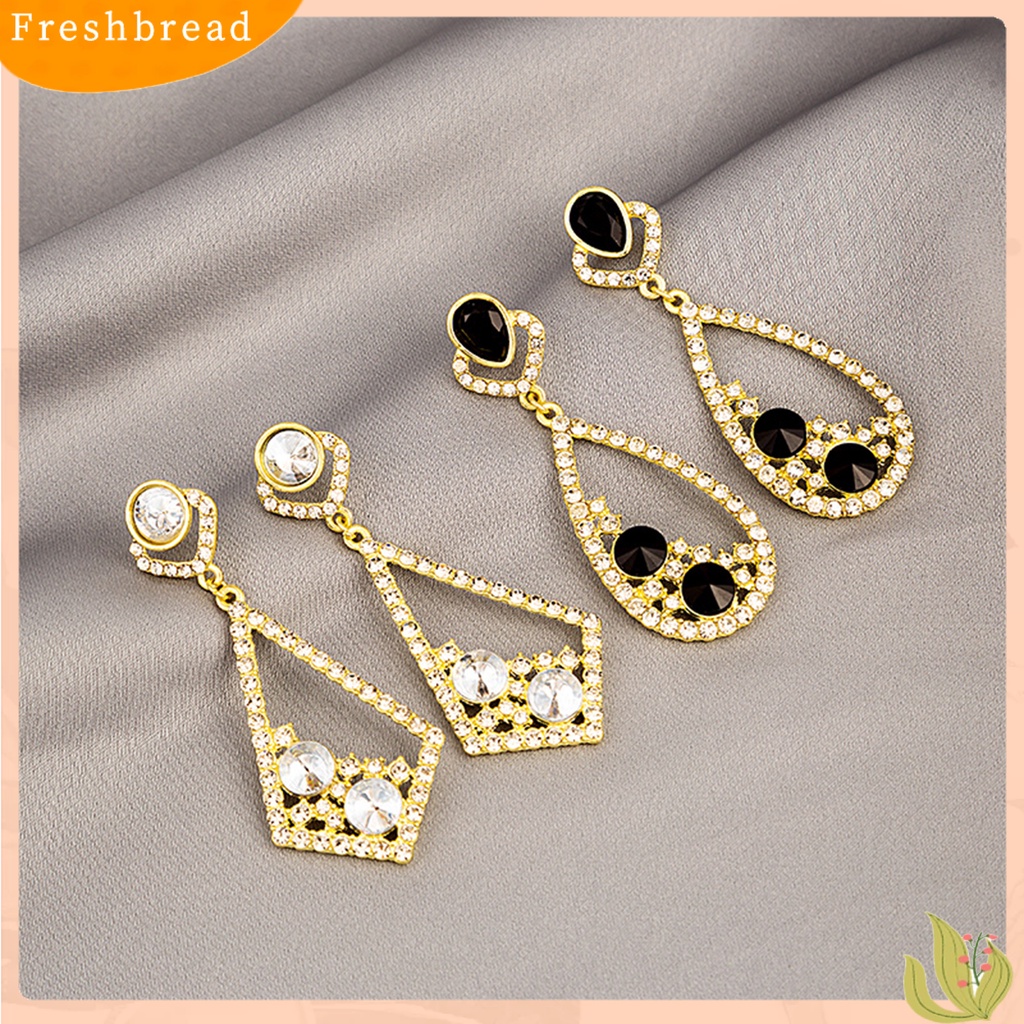 &lt; Freshbread &gt; 1pasang Anting Menjuntai Berongga Keluar Berlian Imitasi Perhiasan Bersinar Permata Imitasi Drop Earrings Untuk Pernikahan