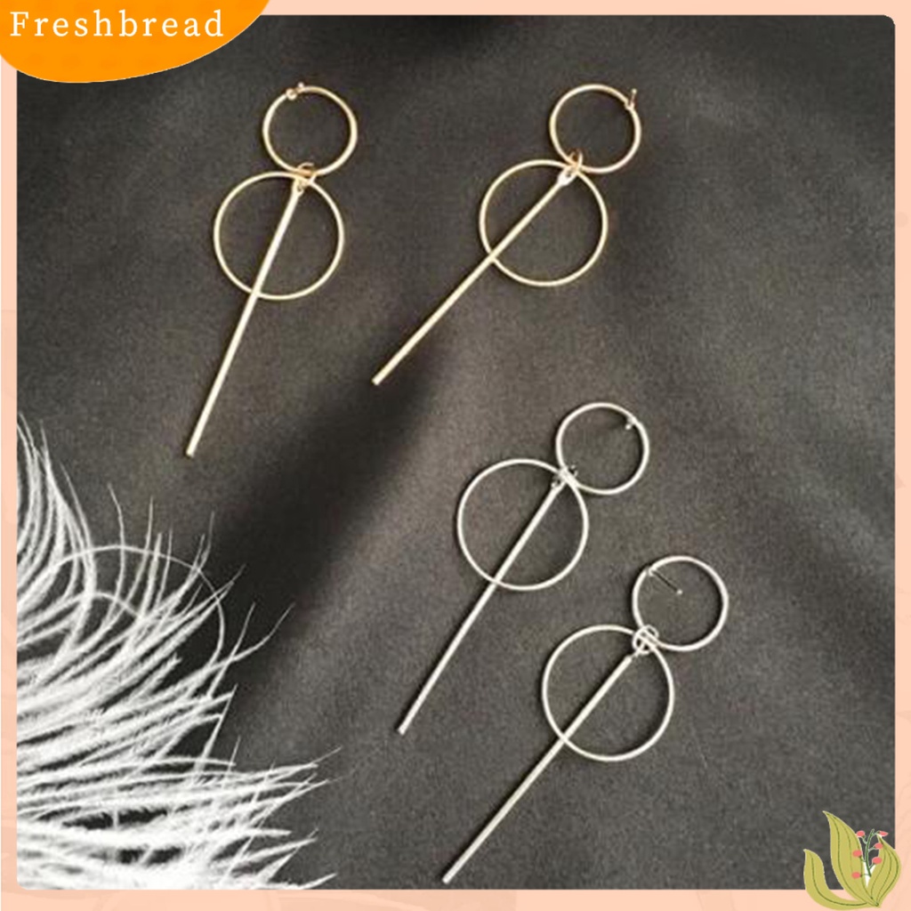 &lt; Freshbread &gt; Wanita Anting Alloy Geometris Lingkaran Ganda Rumbai Panjang Menjuntai Ear Studs Earrings Perhiasan Untuk Pesta