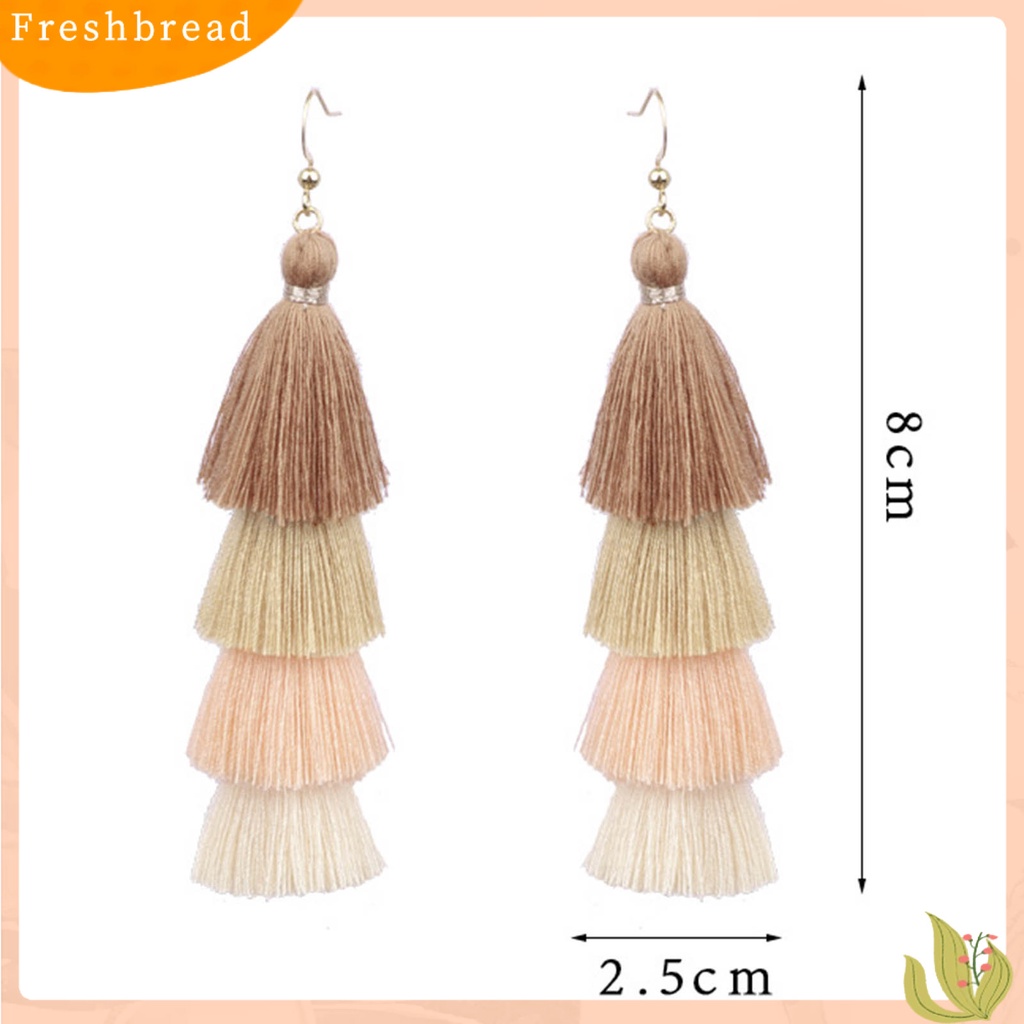 &lt; Freshbread &gt; 1pasang Anting Menarik Gaya Bohemia Ultra Panjang 4lapis Rumbai Fringe Menjuntai Anting Untuk Wanita