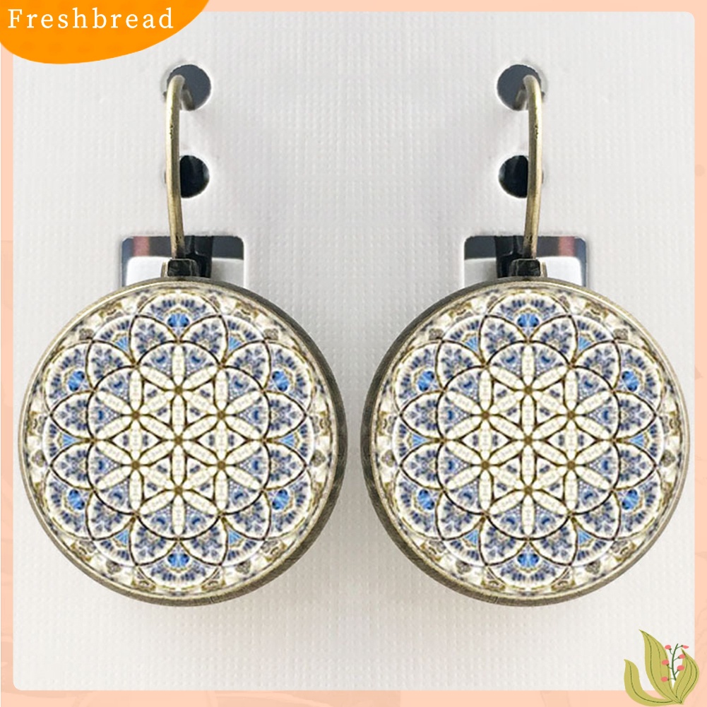 &lt; Freshbread &gt; Wanita Etnik Bunga Matahari Bohemian Bulat Permata Imitasi Klip Leaverback Earrings Jewelry