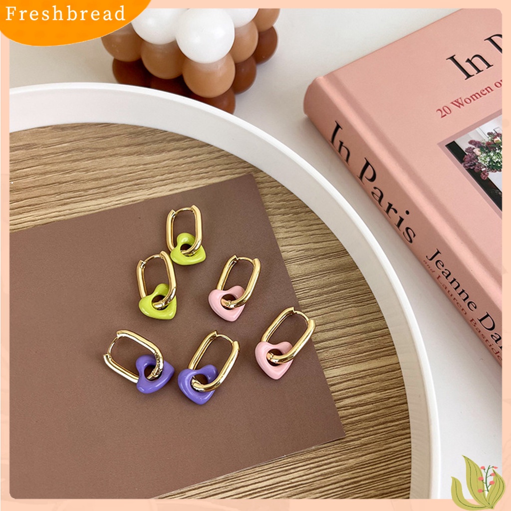 &lt; Freshbread &gt; 1pasang Anting Drop Heart Ear Buckle Alloy Gaya Korea Anting Menjuntai Warna Permen Untuk Prom