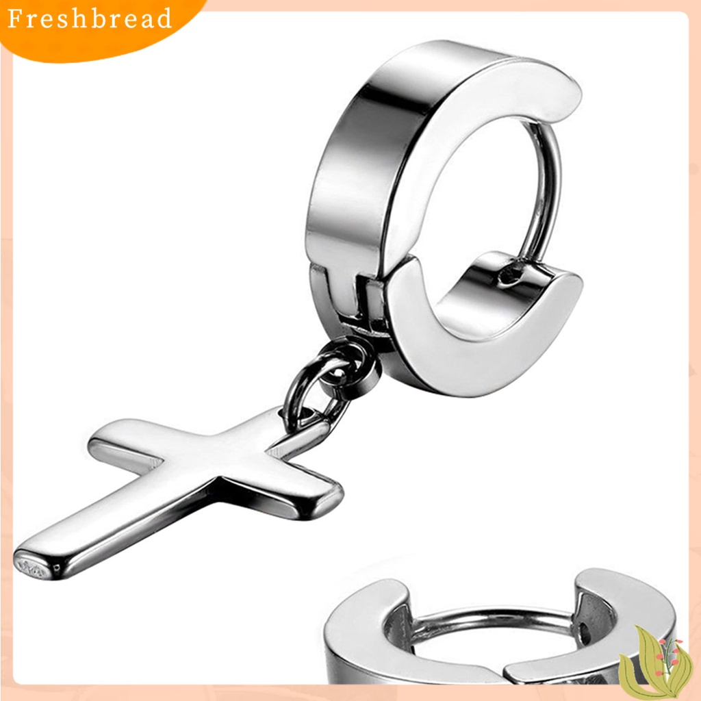 &lt; Freshbread &gt; 1pasang Ear Dangle Cross Pendant Anting Hoop Berengsel Huggie Stainless Steel Ramah Lingkungan Untuk Pria