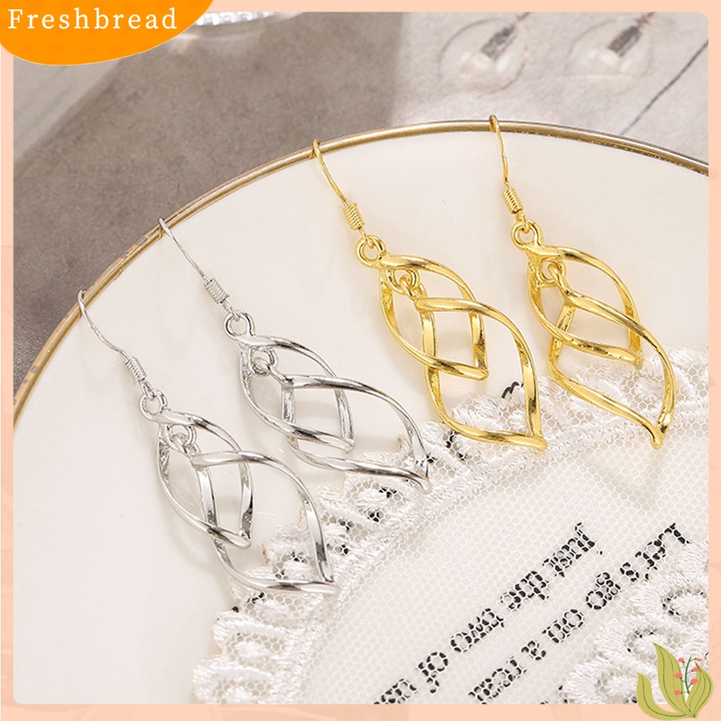 &lt; Freshbread &gt; 1pasang Anting Kait Linear Swirl Bohemian Perhiasan Halus Tahan Lama Drop Earrings Untuk Pakaian Sehari-Hari