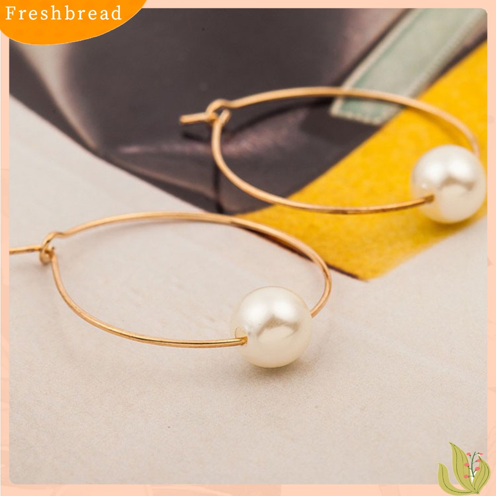 &lt; Freshbread &gt; Fashion Wanita Mutiara Imitasi Pesona Huggie Hoop Earrings Pesta Perhiasan Hadiah Ulang Tahun