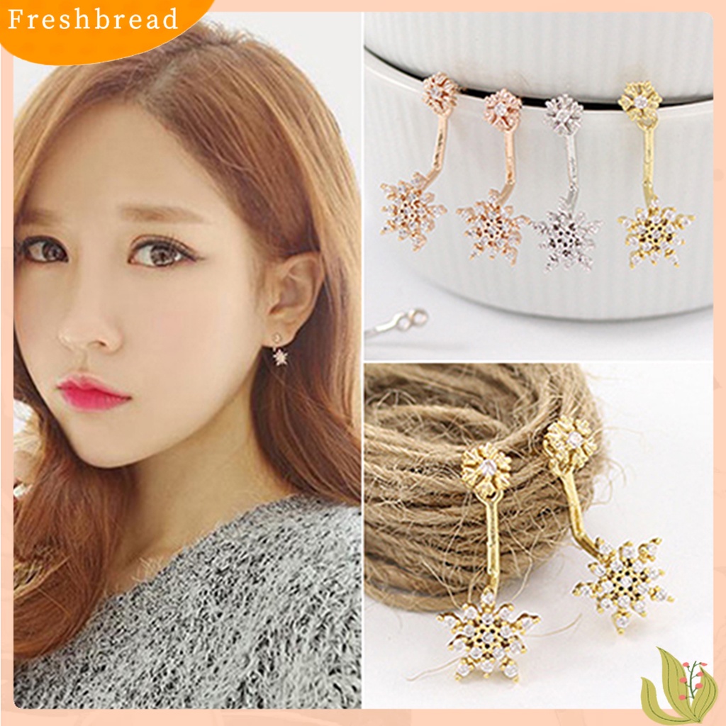 &lt; Freshbread &gt; Anting Menjuntai Kristal Berlian Imitasi Snowflake Fashion Elegan Untuk Pakaian Sehari-Hari Wanita