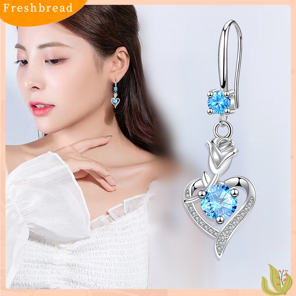&lt; Freshbread &gt; 1pasang Anting Hoop Bersinar Cubic Zirconia Geometris High-end Liontin Berdandan Hypoallergenic Bunga Mawar Hati Menjuntai Anting Perhiasan Fashion