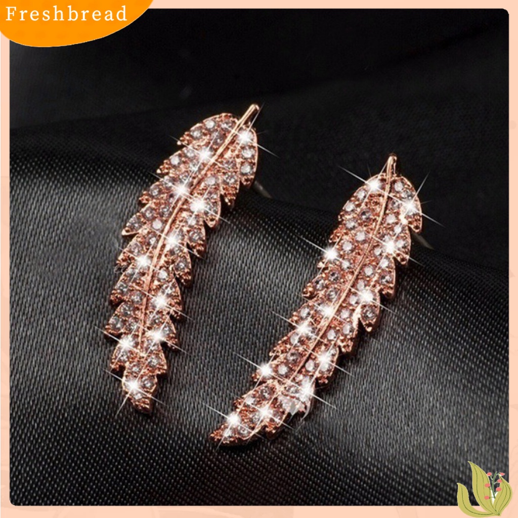 &lt; Freshbread &gt; Wanita Fashion Daun Berlian Imitasi Bertatahkan Telinga Stud Anting Hadiah Perhiasan Romantis