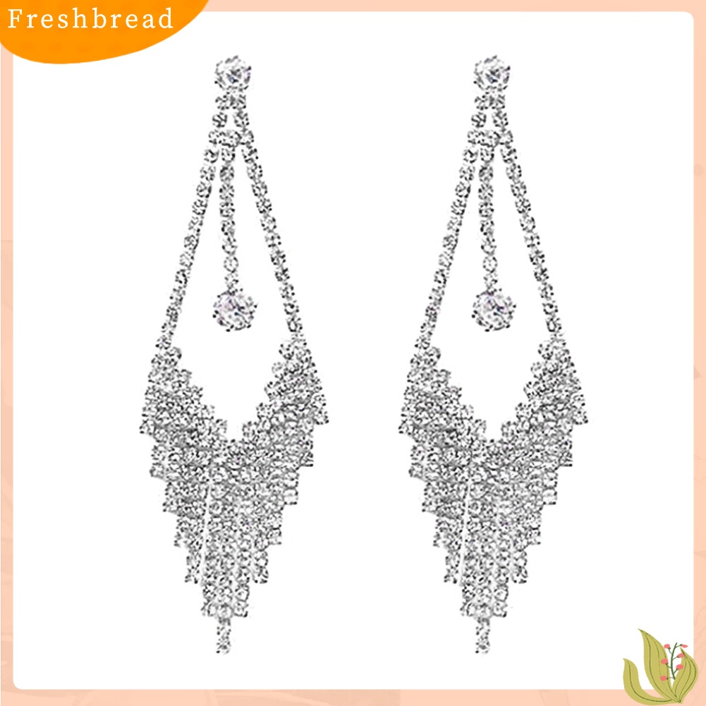 < Freshbread > Mewah Geometris Rumbai Berlian Imitasi Menjuntai Panjang Wanita Stud Earrings Perhiasan Hadiah