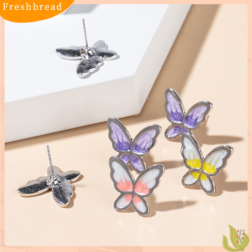 &lt; Freshbread &gt; 1pasang Anting Tusuk Wanita Ringan Artistik Manis Tahan Lama Friendly Untuk Kulit Stainless Warna Kontras Bentuk Kupu-Kupu Anti Karat Lady Ear Stud Women Jewelry