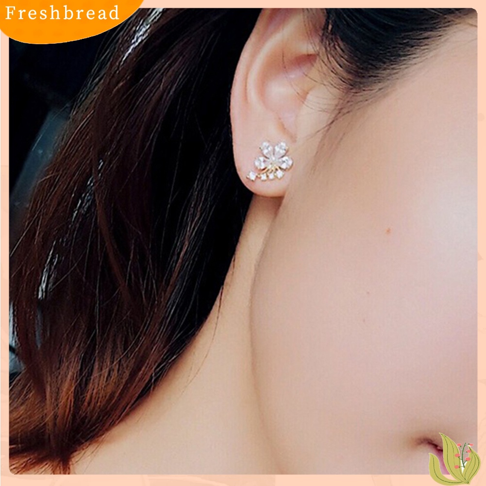 &lt; Freshbread &gt; Wanita Cubic Zirconia Mutiara Imitasi Hias Bunga Telinga Stud Anting Perhiasan Hadiah