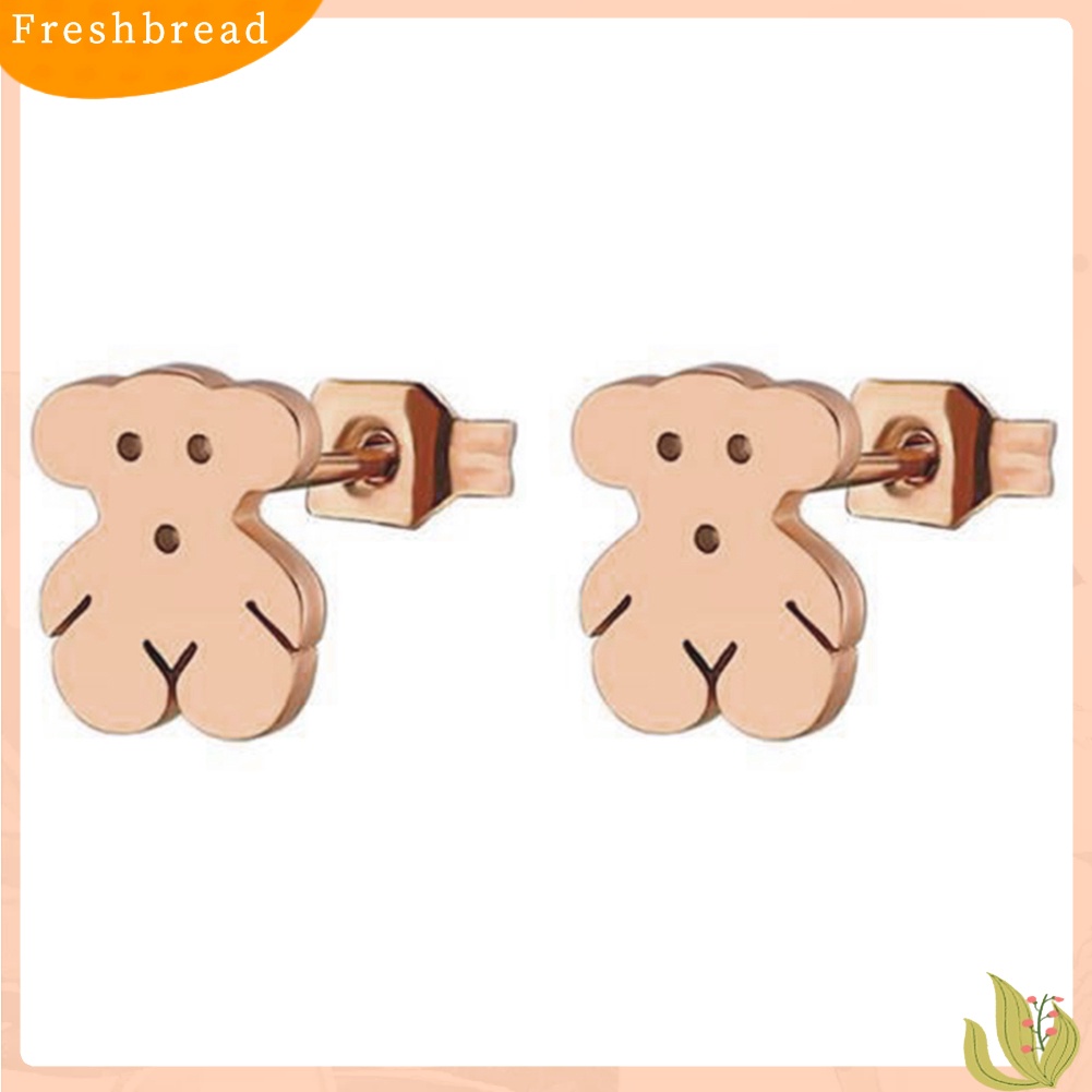 &lt; Freshbread &gt; Wanita Lucu Kartun Mini Stainless Steel Beruang Telinga Stud Anting Perhiasan Hadiah