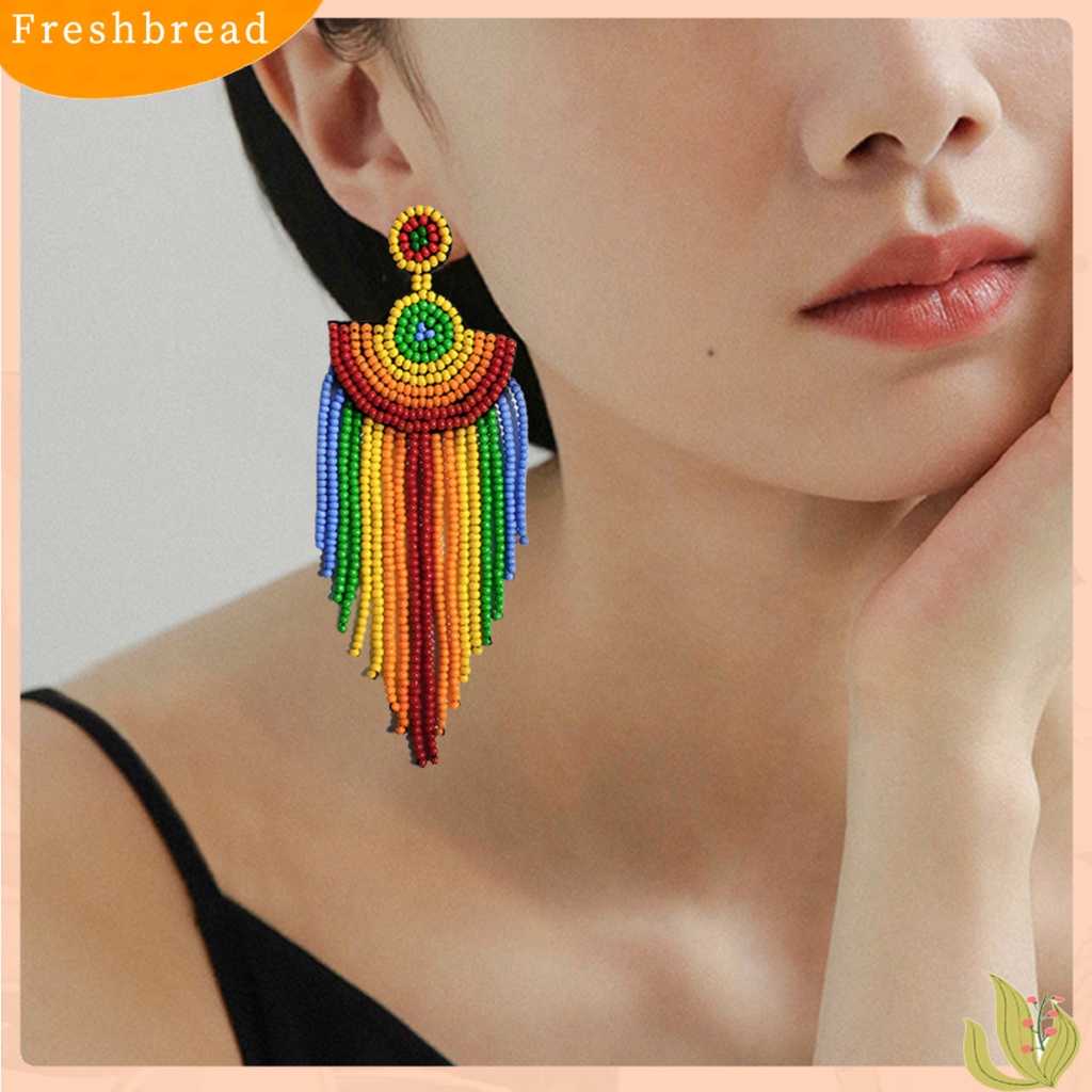 &lt; Freshbread &gt; 1pasang Anting Tusuk Manik-Manik Warna-Warni Jumbai Perhiasan Vintage Manik-Manik Menjuntai Anting Untuk Pacaran