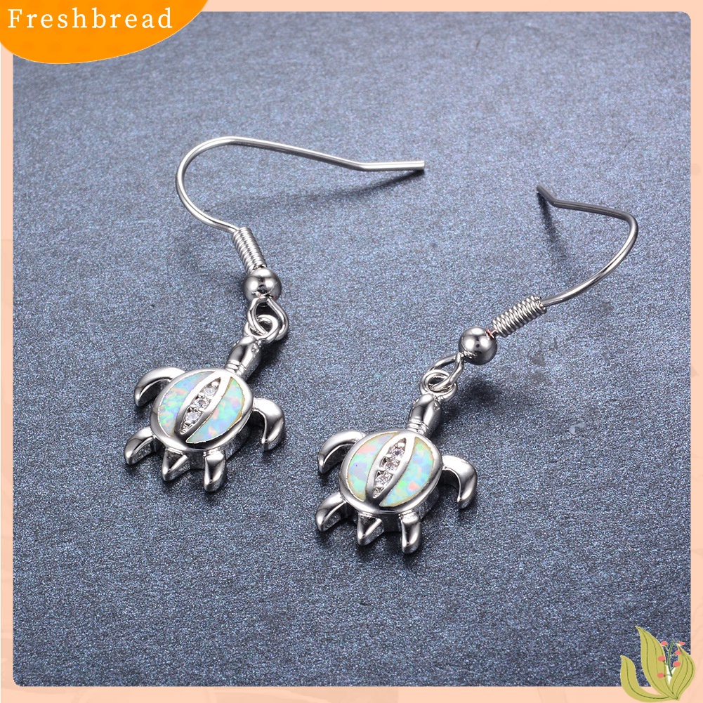 &lt; Freshbread &gt; Lucu Wanita Faux Opal Berlian Imitasi Hias Turtle Menjuntai Kait Anting Perhiasan Hadiah