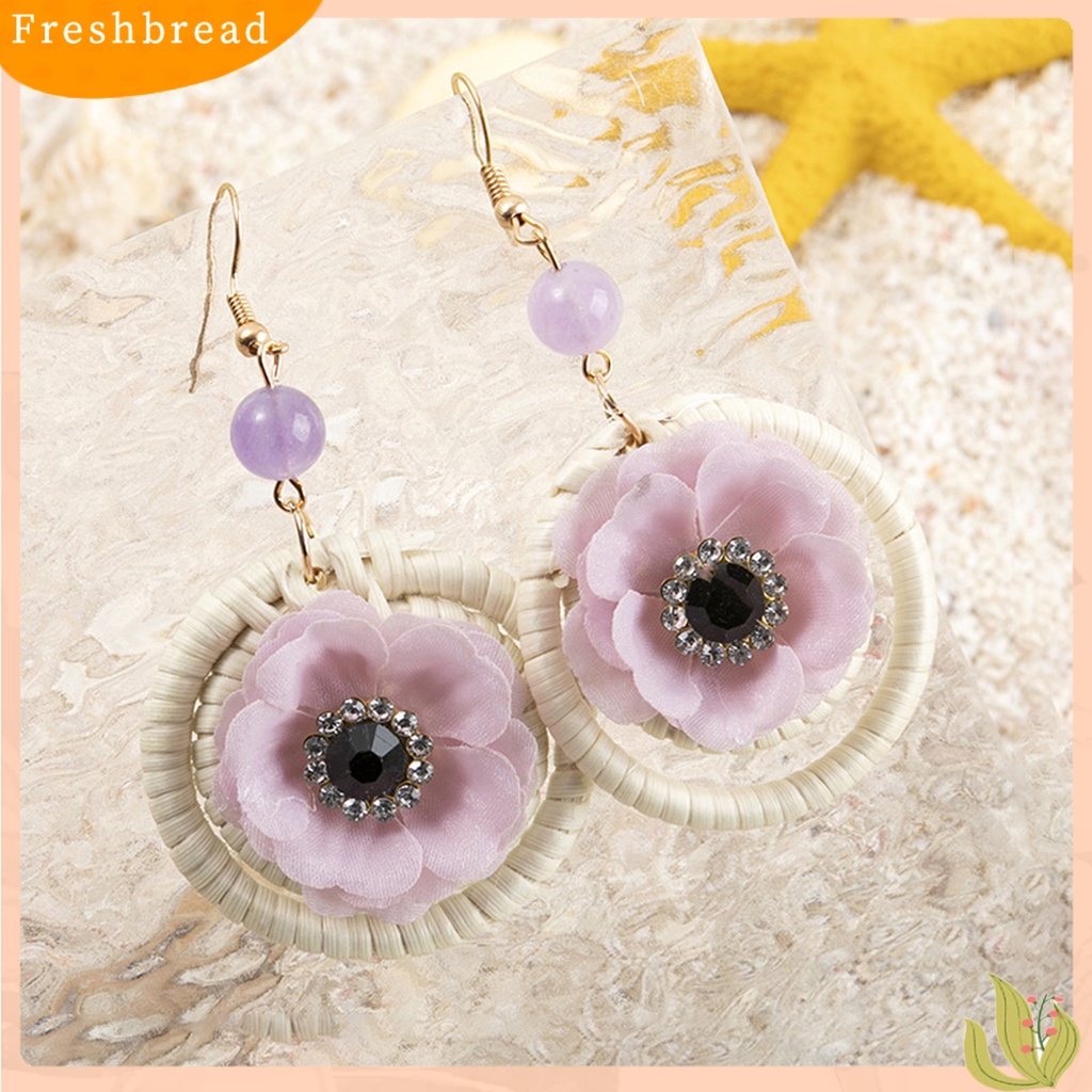 &lt; Freshbread &gt; 1pasang Drop Earrings Lingkaran Bunga Rotan Bersinar Berlian Imitasi Kait Anting Perhiasan Hadiah