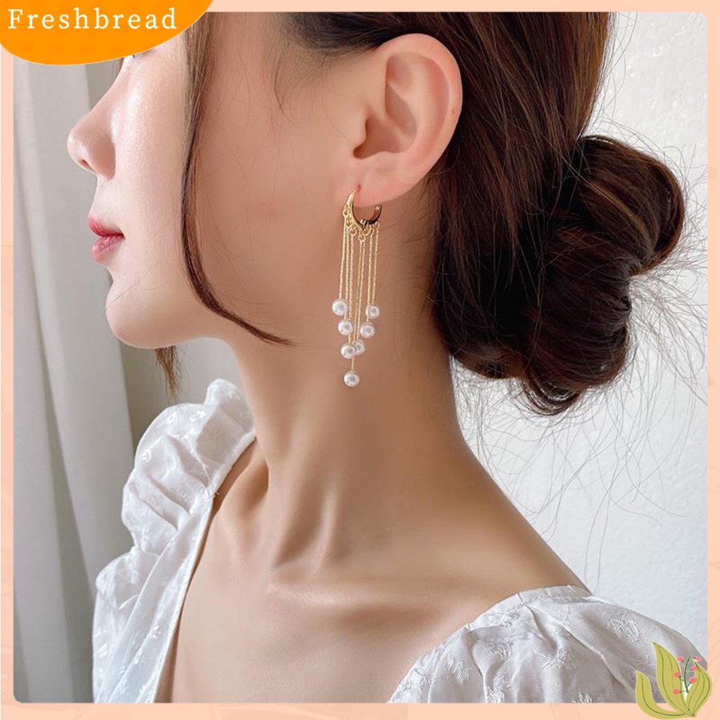 &lt; Freshbread &gt; 1pasang Anting Wanita Jumbai Mutiara Imitasi Perhiasan Bohemian Mutiara Imitasi Menjuntai Earrings Untuk Pernikahan