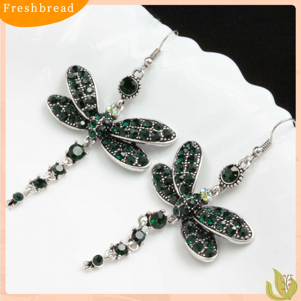 &lt; Freshbread &gt; Anting Hoop Wanita Anting Rumbai Kristal Imitasi Bentuk Capung Menarik Untuk Pesta