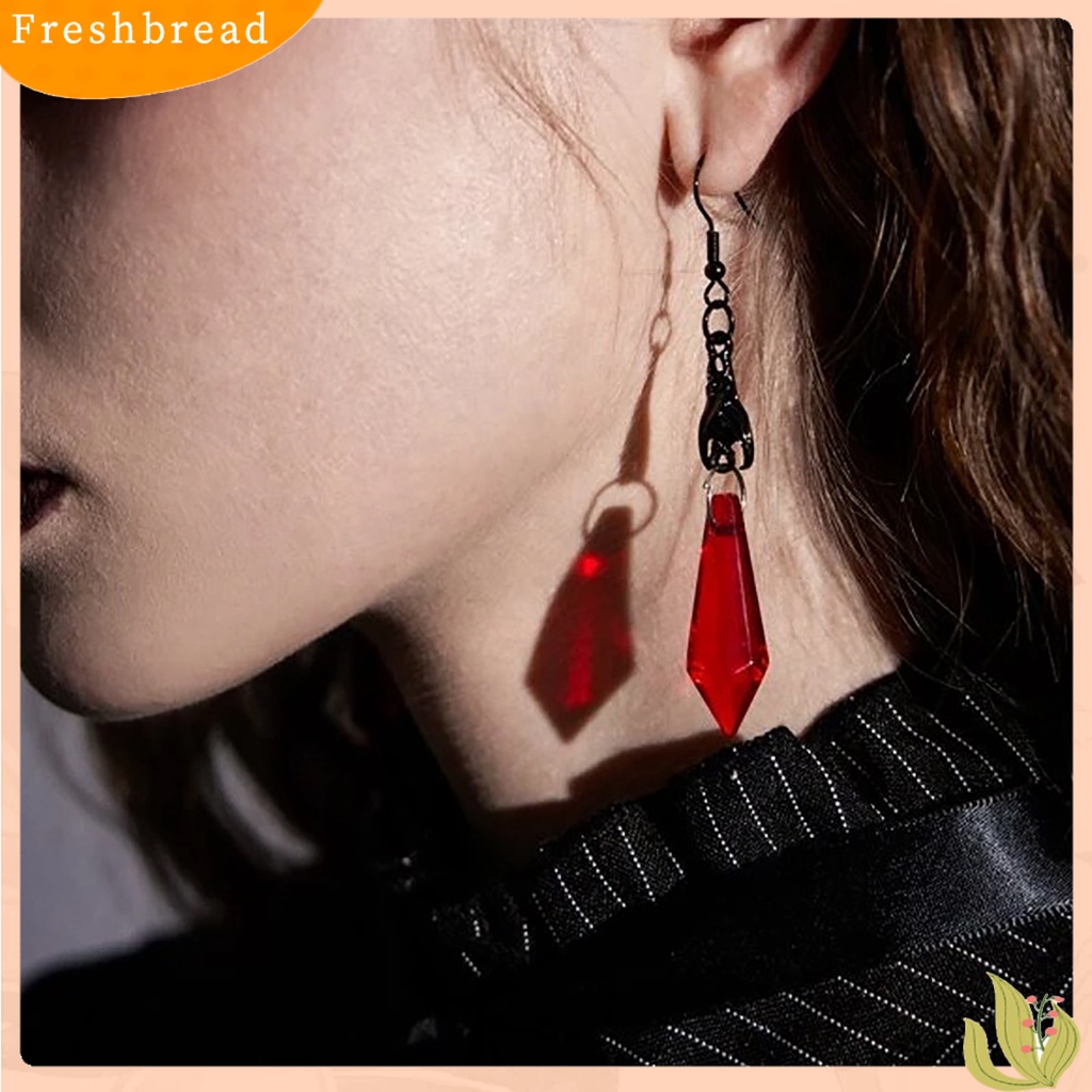 &lt; Freshbread &gt; 1pasang Anting Wanita Fadeless Sweater-proof Anti-Oksidasi Tahan Jatuh Ruby/Permata Hitam Vintage Ear Hooks Ear Decoration