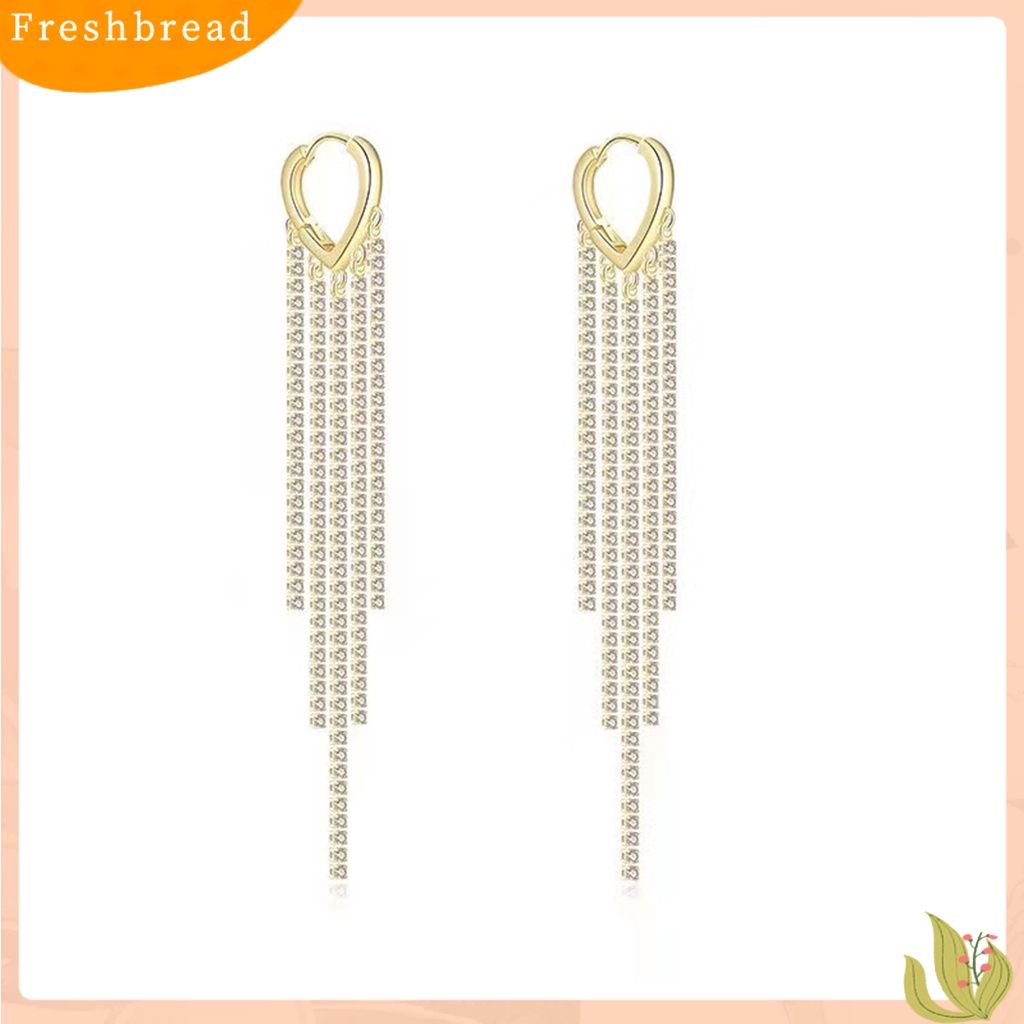 &lt; Freshbread &gt; 1pasang Wanita Anting Jumbai Berlian Imitasi Perhiasan Bersinar Anting Panjang Aksesoris Fashion