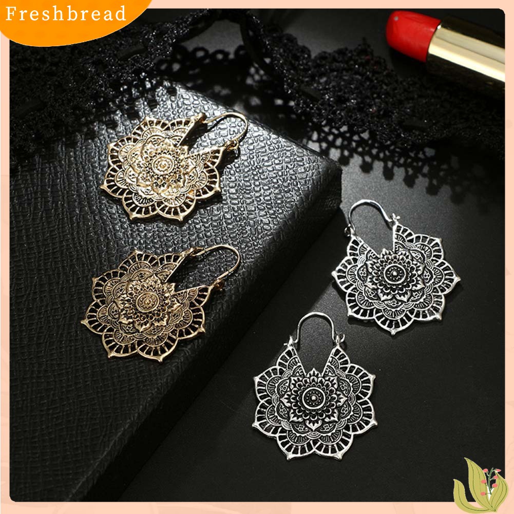 &lt; Freshbread &gt; Bohemian Wanita Berongga Bunga Sarang Lebah Kerawang Anting Hoop Retro Perhiasan Hadiah