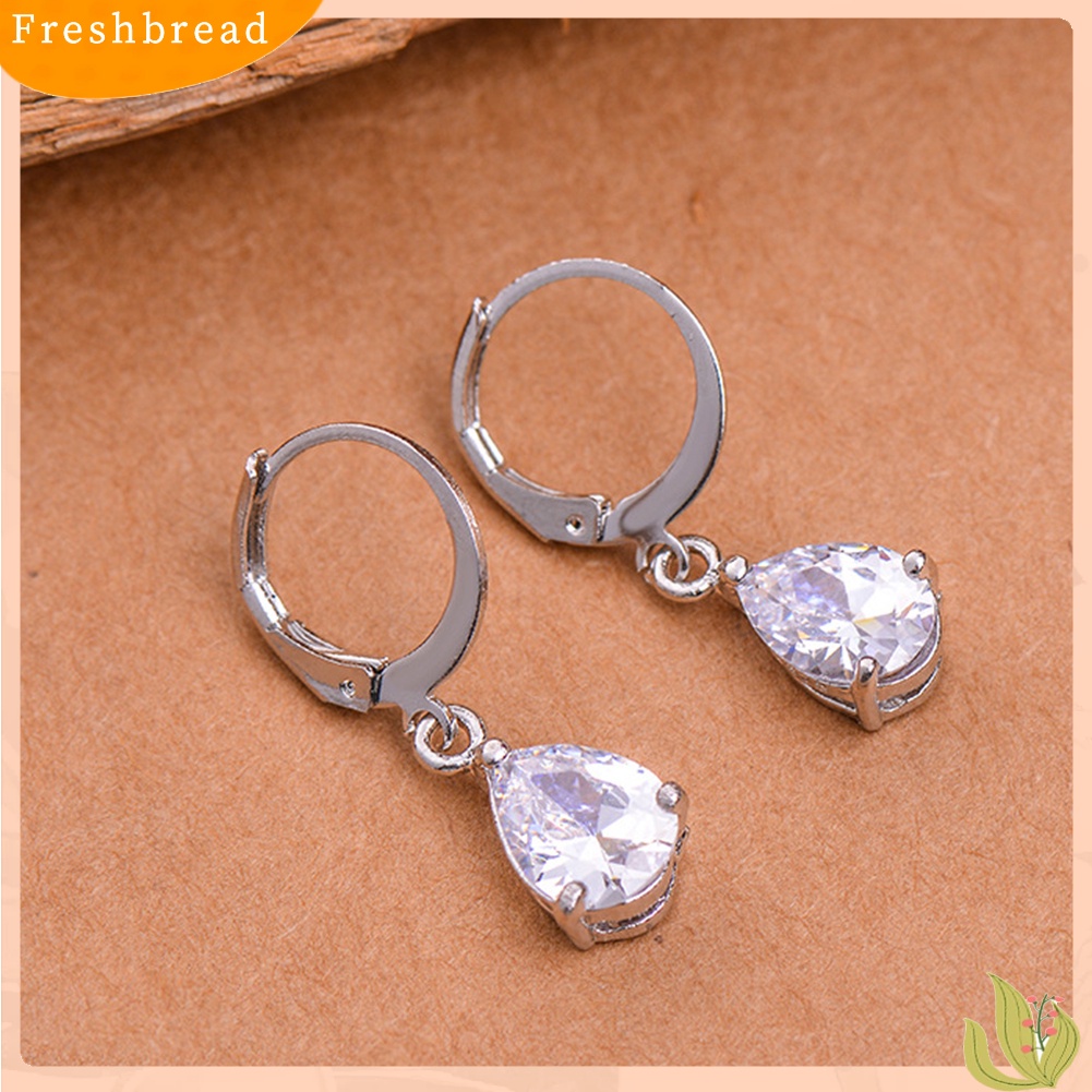 &lt; Freshbread &gt; Wanita Teardrop Cubic Zirconia Menjuntai Hoop Earrings Hadiah Perhiasan Pesta Pernikahan